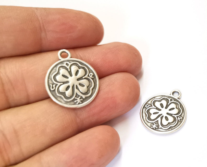 4 Clover Charms Antique Silver Plated Charms (23x20mm)  G19552