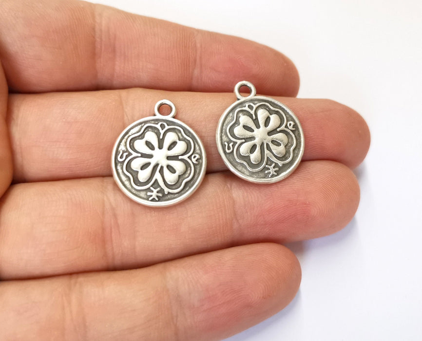 4 Clover Charms Antique Silver Plated Charms (23x20mm)  G19552