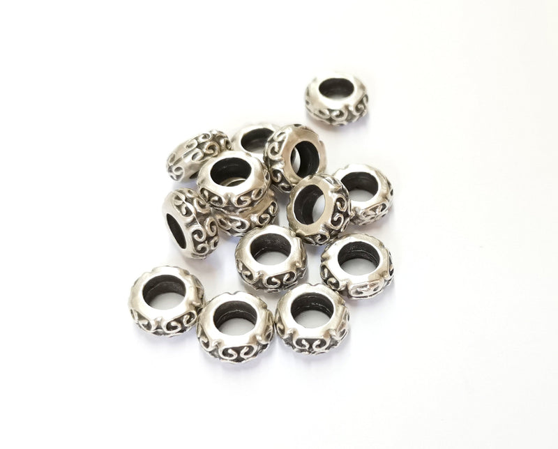 10 Silver Rondelle Beads Antique Silver Plated Beads 11mm  G19558