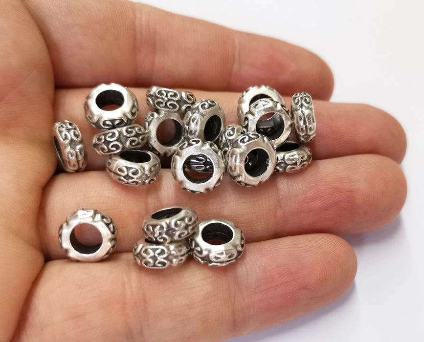 10 Silver Rondelle Beads Antique Silver Plated Beads 11mm  G19558