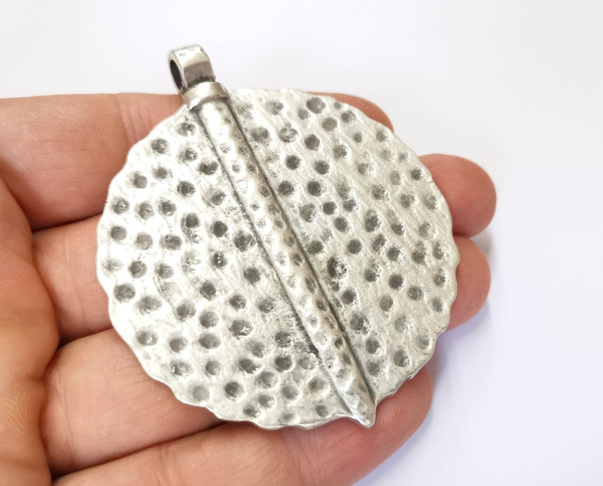 Hammered Silver Pendant Antique Silver Plated Pendant (74x60mm)  G19560