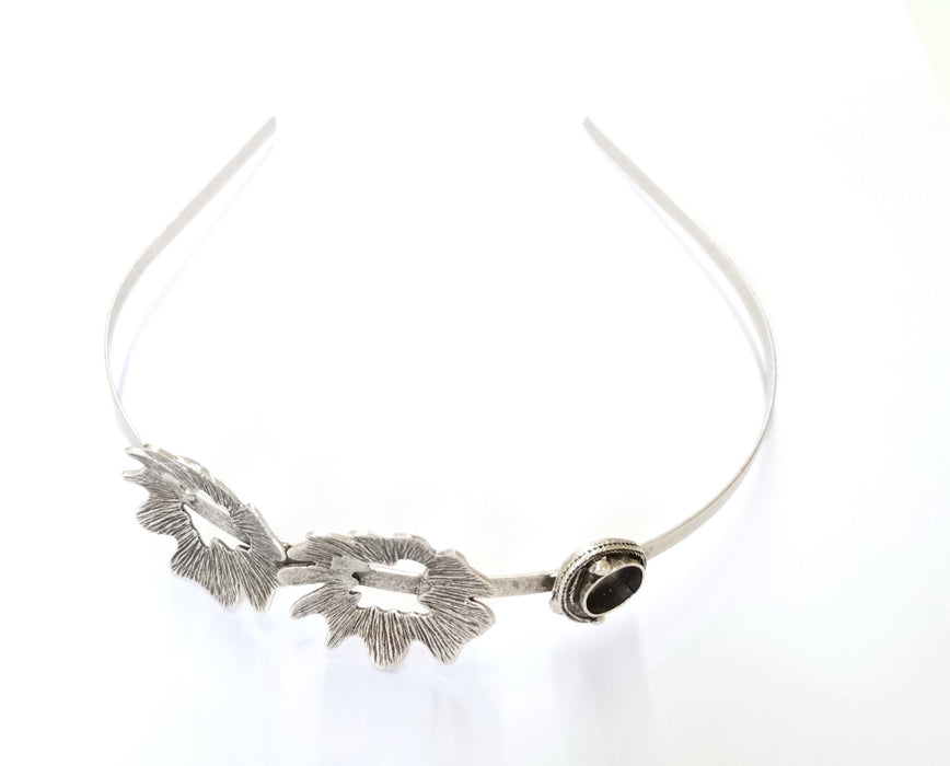 Leaf Crown Headband Base Blanks Circlet Settings Antique Silver Plated Brass Adjustable (10mm Bezel Size)  G19562