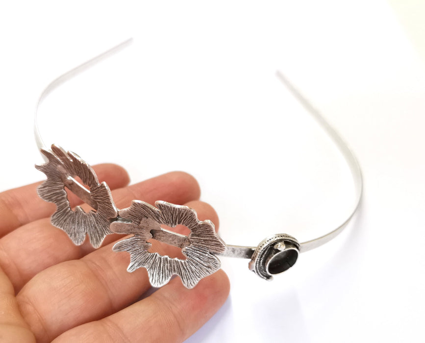 Leaf Crown Headband Base Blanks Circlet Settings Antique Silver Plated Brass Adjustable (10mm Bezel Size)  G19562