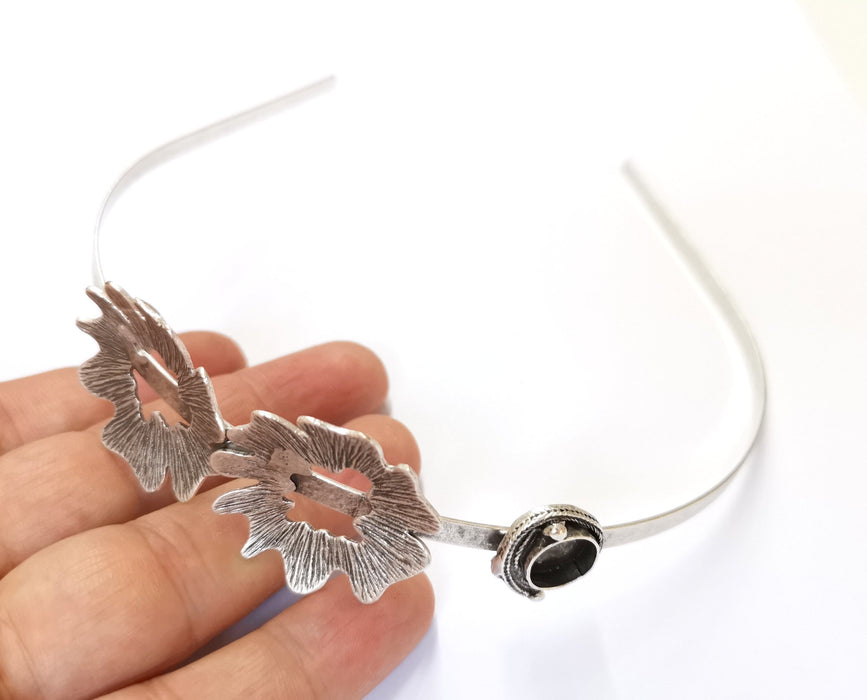 Leaf Crown Headband Base Blanks Circlet Settings Antique Silver Plated Brass Adjustable (10mm Bezel Size)  G19562