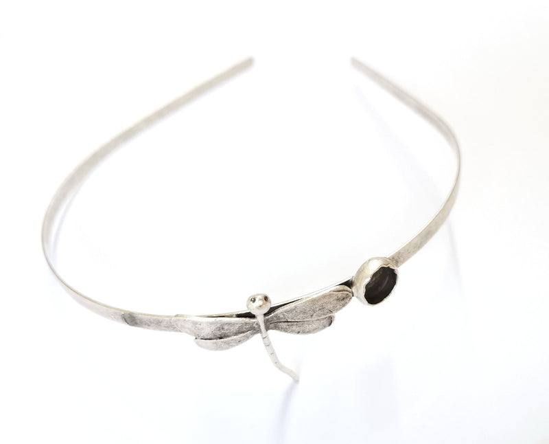 Dragonfly Crown Headband Base Blanks Circlet Settings Antique Silver Plated Brass Adjustable (9mm Bezel Size)  G19563