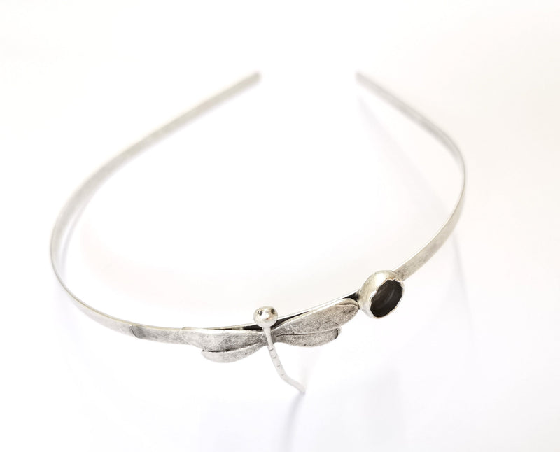 Dragonfly Crown Headband Base Blanks Circlet Settings Antique Silver Plated Brass Adjustable (9mm Bezel Size)  G19563