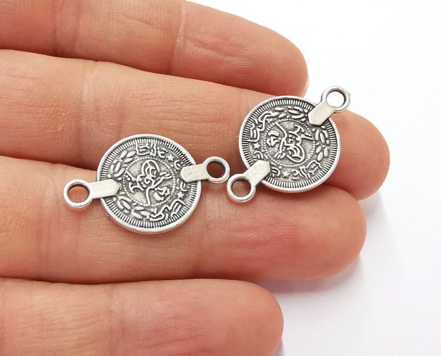 6 Coin  Connector Charms Antique Silver Plated Charms (28x17mm) G21813