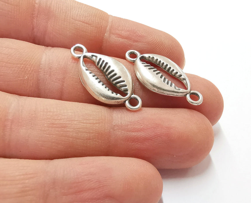 10 Sea shell Connector Charms Antique Silver Plated Charms (27x14mm) G24956