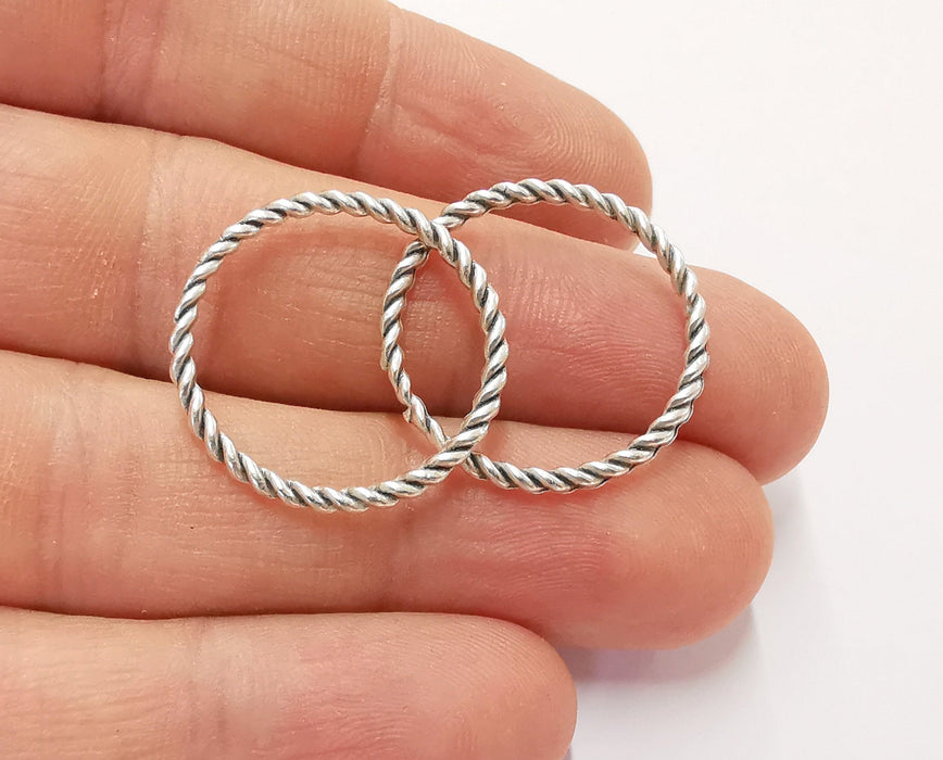 10 Twisted Circle Findings Antique Silver Plated Circle (25 mm)  G24487