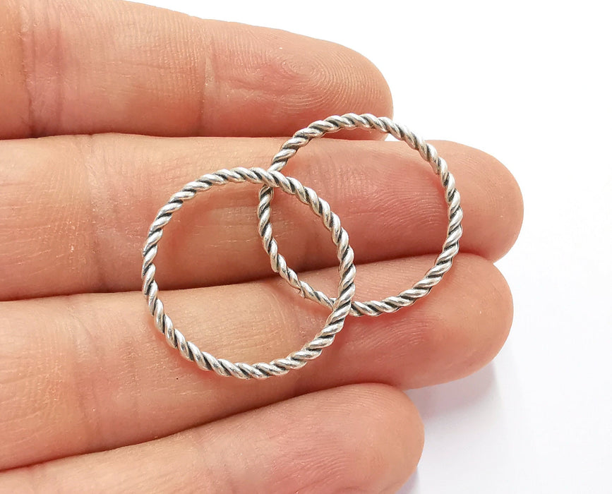 10 Twisted Circle Findings Antique Silver Plated Circle (25 mm)  G24487