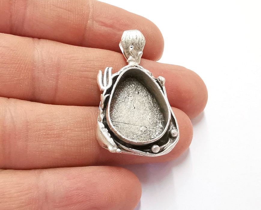 Drop Pendant Blank Brass Bezel Resin Mosaic Mountings Antique Silver Plated Brass Pendants (39x22mm)( 20x15 mm Bezel Inner Size)  G28193