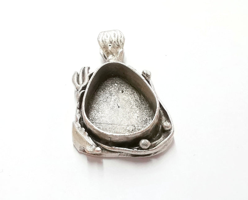 Drop Pendant Blank Brass Bezel Resin Mosaic Mountings Antique Silver Plated Brass Pendants (39x22mm)( 20x15 mm Bezel Inner Size)  G28193