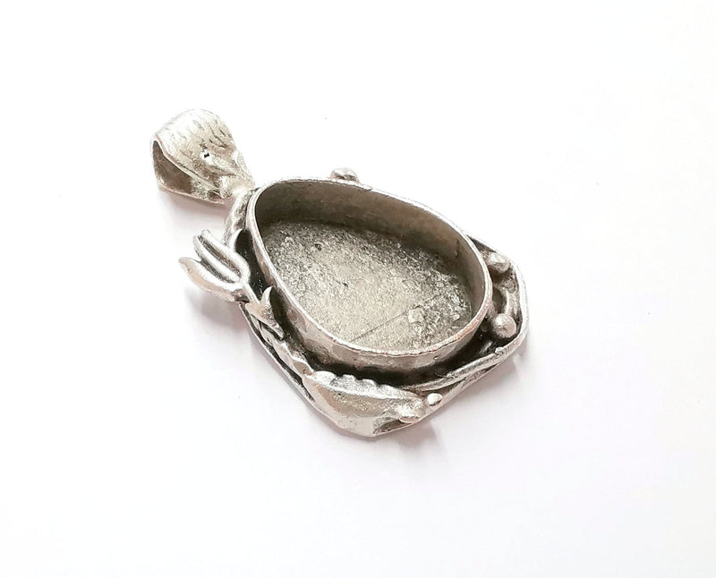 Drop Pendant Blank Brass Bezel Resin Mosaic Mountings Antique Silver Plated Brass Pendants (39x22mm)( 20x15 mm Bezel Inner Size)  G28193