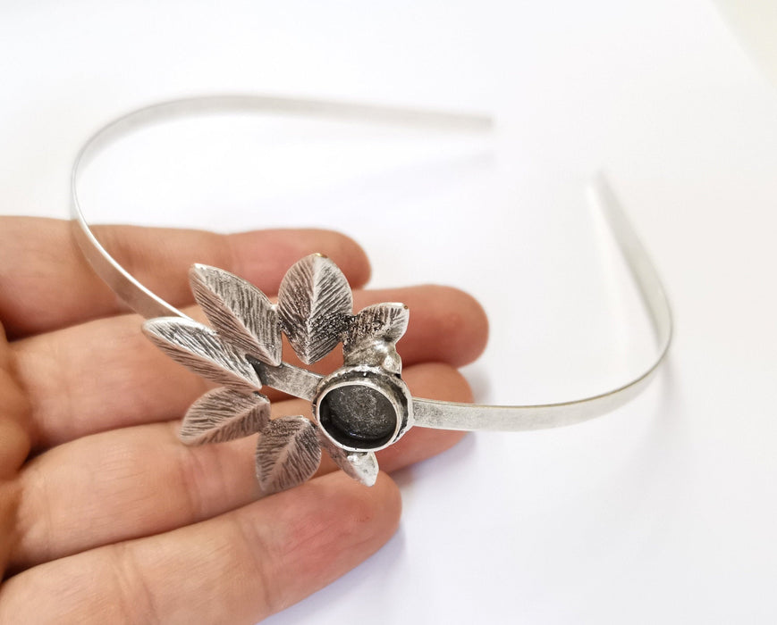 Leaf Crown Headband Base Blanks Circlet Settings Antique Silver Plated Brass Adjustable (10mm Bezel Size)  G19565