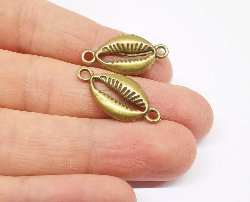 10 Sea shell Connector Charms Antique Bronze Plated Charms (27x14mm) G21814