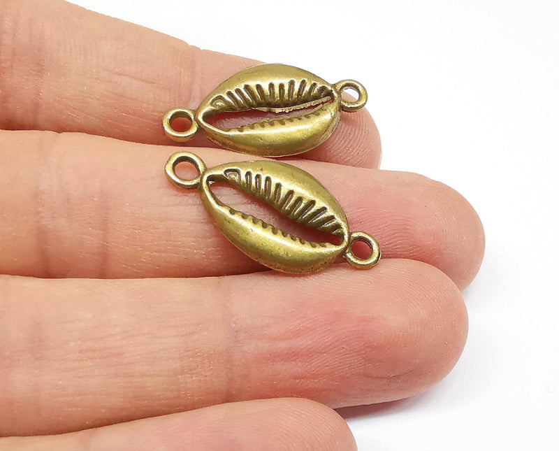 10 Sea shell Connector Charms Antique Bronze Plated Charms (27x14mm) G21814