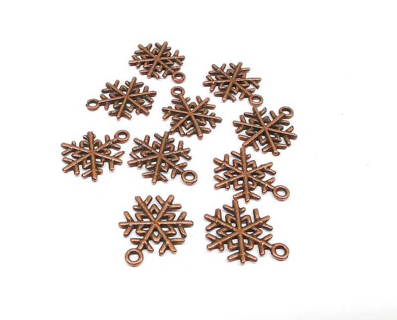 10 Snow Flake Charms Antique Copper Plated Charms (19x15mm) G19969