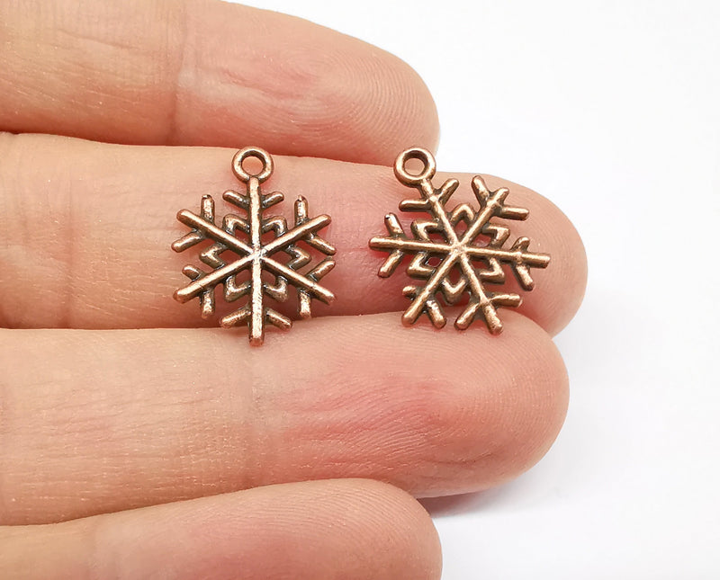 10 Snow Flake Charms Antique Copper Plated Charms (19x15mm) G19969