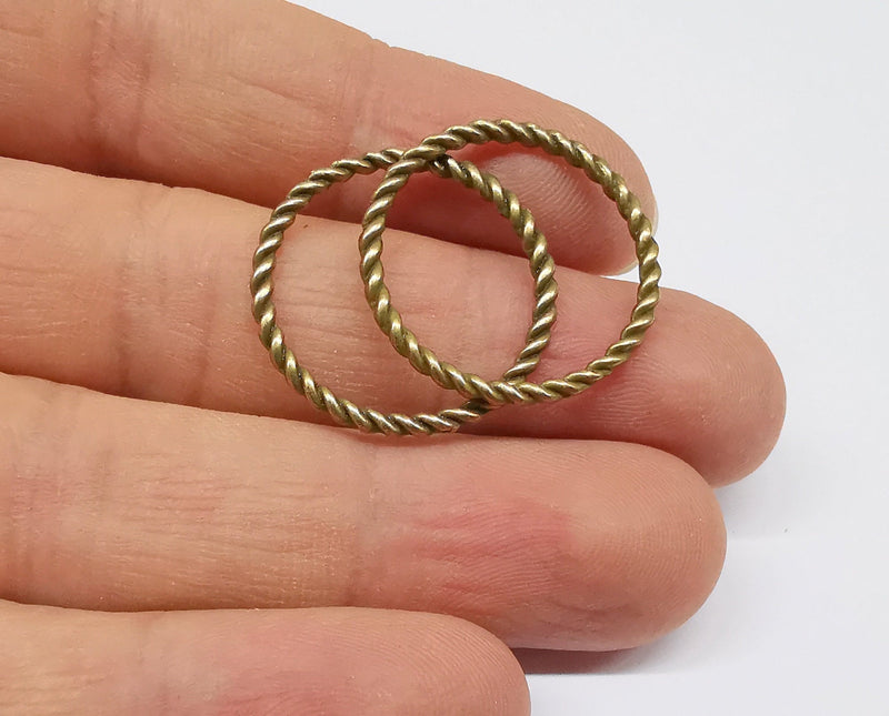 10 Twisted Circle Findings Antique Bronze Plated Circle (25 mm)  G20691