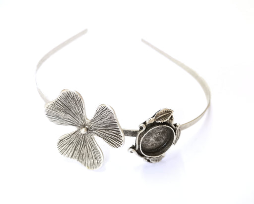 Flower Leaf Crown Headband Base Blanks Circlet Settings Antique Silver Plated Brass Adjustable (20mm Bezel Size)  G19575