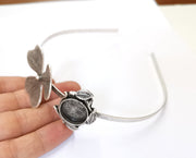 Flower Leaf Crown Headband Base Blanks Circlet Settings Antique Silver Plated Brass Adjustable (20mm Bezel Size)  G19575
