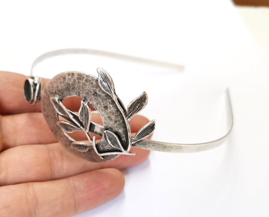 Leaf Crown Headband Base Blanks Circlet Settings Antique Silver Plated Brass Adjustable (11mm Bezel Size)  G19576