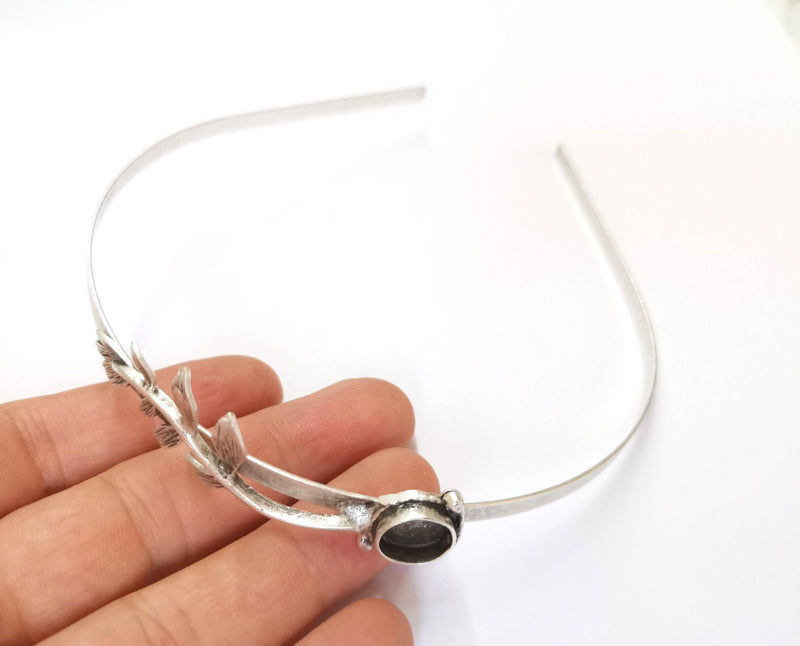 Branch Leaves Crown Headband Base Blanks Circlet Settings Antique Silver Plated Brass Adjustable (10mm Bezel Size)  G19578