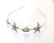 Starfish and Seashell Crown Headband Base Blanks Circlet Settings Antique Silver Plated Brass Adjustable  G19579