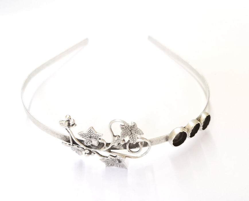 Leaf Crown Headband Base Blanks Circlet Settings Antique Silver Plated Brass Adjustable (9mm Bezel Size)  G19580