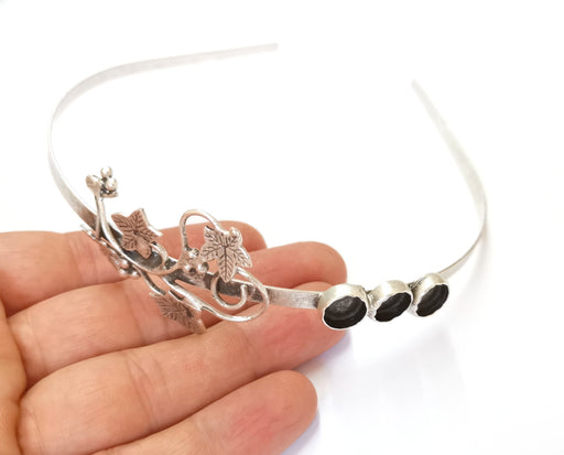 Leaf Crown Headband Base Blanks Circlet Settings Antique Silver Plated Brass Adjustable (9mm Bezel Size)  G19580