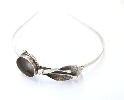 Leaf Crown Headband Base Blanks Circlet Settings Antique Silver Plated Brass Adjustable (23x24mm Bezel Size)  G19581