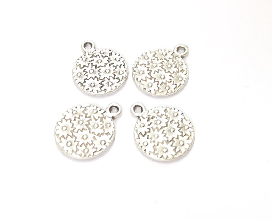 6 Flower Charms Antique Silver Plated Charms (20x16mm) G19584