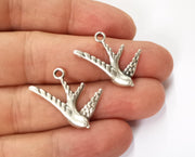 5 Bird Charms Antique Silver Plated Charms (26x16mm)  G19586