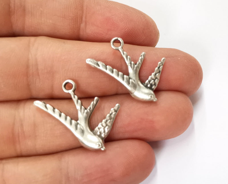 5 Bird Charms Antique Silver Plated Charms (26x16mm)  G19586