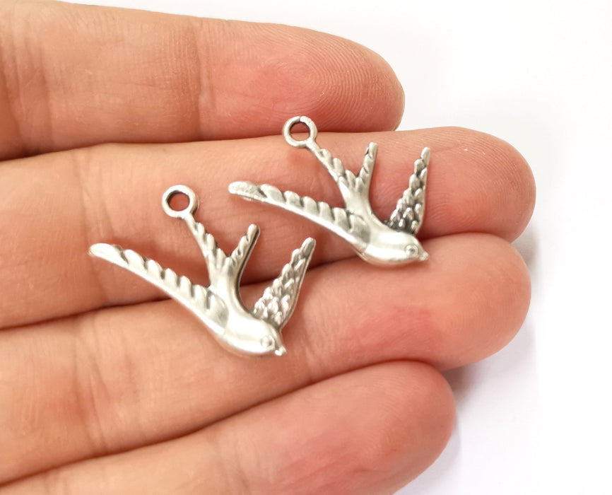 5 Bird Charms Antique Silver Plated Charms (26x16mm)  G19586