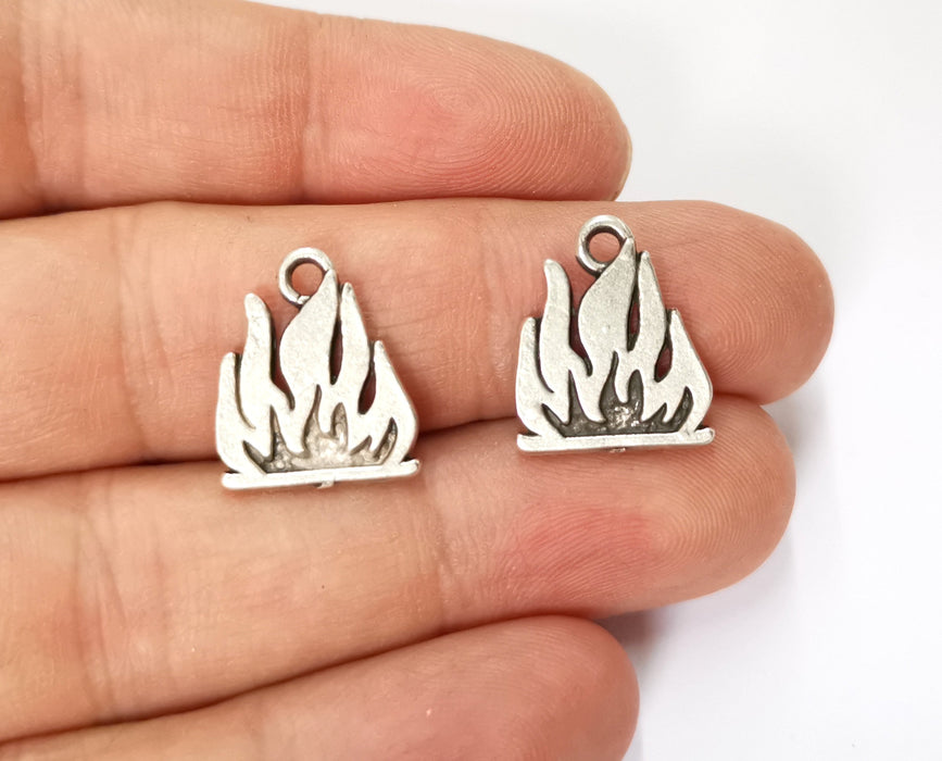 6 Flame Charms Antique Silver Plated Charms (18x15mm)  G19590