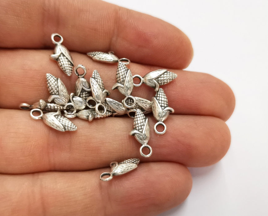 20 Corncob Charms Antique Silver Plated Charms (15x6mm)  G19592