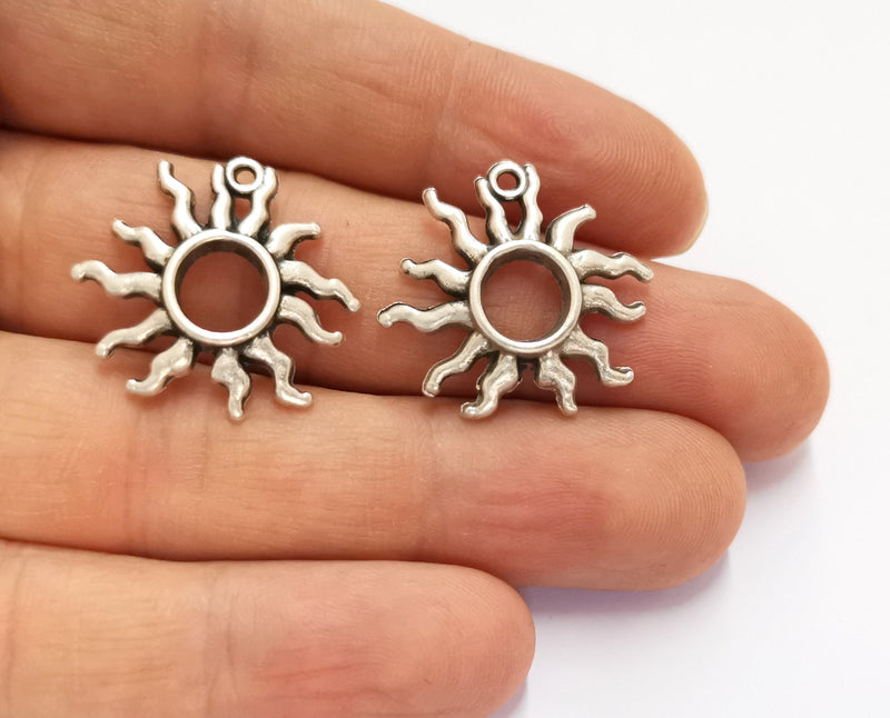 4 Sun Charms Antique Silver Plated Charms (24x26mm) G19597