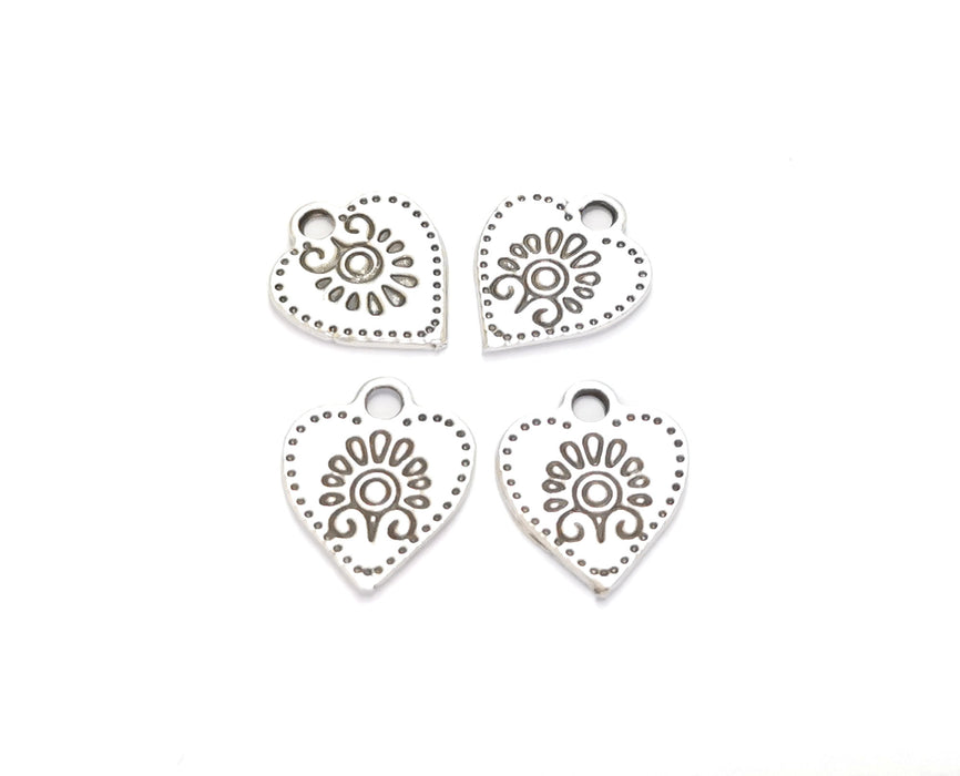 10 Heart Charms Antique Silver Plated Charms (15x13mm)  G19599