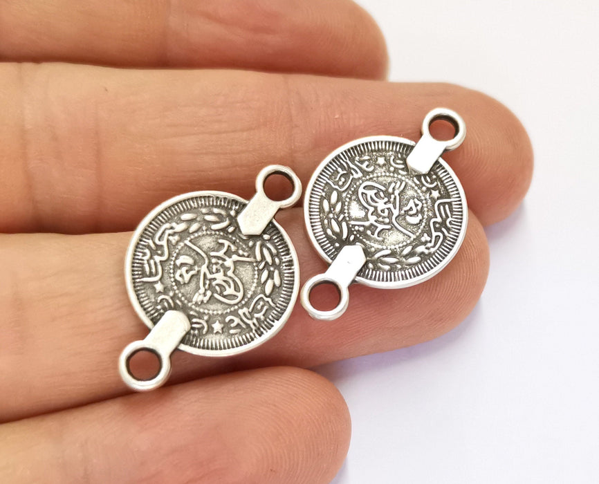 10 Coin Charms Connector Antique Silver Plated Charms (28x17mm)  G19601