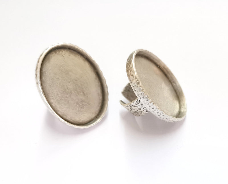 Ring Blank Setting Hammered Ring Base Bezel inlay Ring Backs Glass Cabochon Mounting Adjustable Antique Silver Plated Ring (40x30mm ) G19602