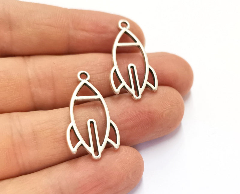 10 Rocket Charms Antique Silver Plated Charms (30x16mm) G19603