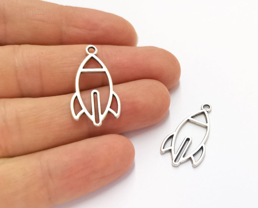 10 Rocket Charms Antique Silver Plated Charms (30x16mm) G19603