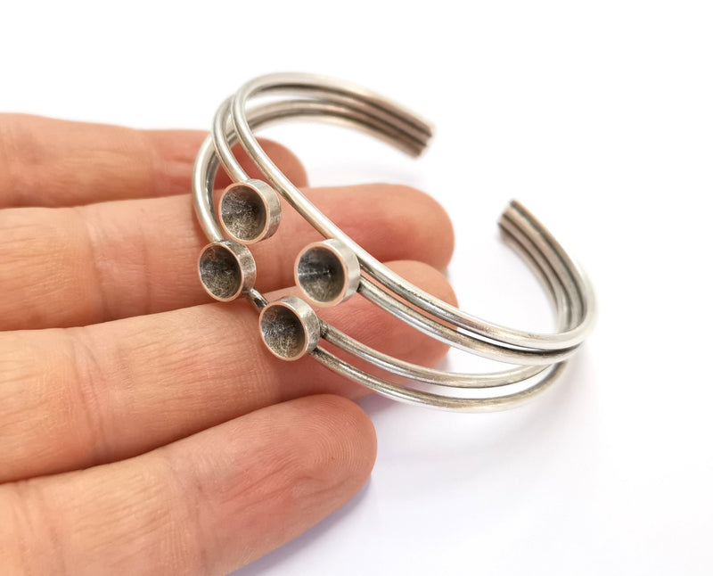 Silver Bracelet Blanks Cuff Blanks Adjustable Blank Antique Silver Plated Brass ( 7mm Cone Blanks ) G19605