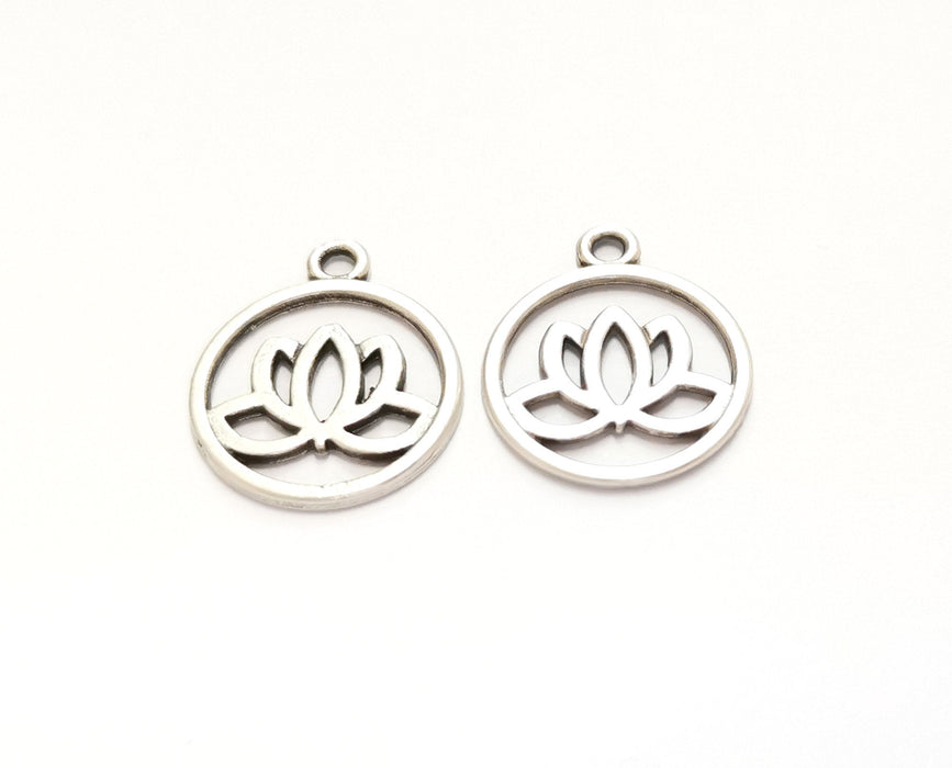 6 Lotus Charms Antique Silver Plated Charms (24x20mm)  G19606