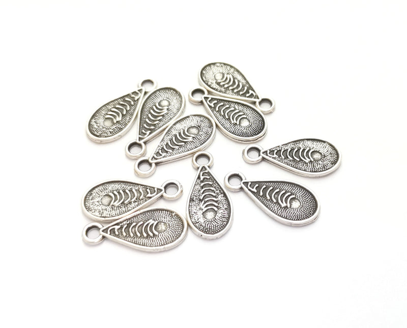 10 Drop Charms Antique Silver Plated Charms (20x9mm)  G19607