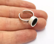 Ring Blank Setting Hammered Ring Base Bezel inlay Ring Backs Glass Cabochon Mounting Adjustable Antique Silver Plated (10mm bezel ) G19608