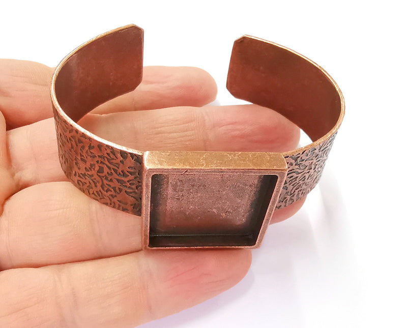 Bracelet Blank Resin Bangle Dry Flower inlay Blank Cuff Bezel Glass Cabochon Base Textured Adjustable Antique Copper (25x25mm ) G20037
