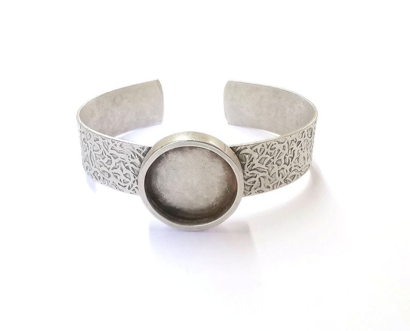 Bracelet Blank Resin Bangle Dry Flower inlay Blank Cuff Bezel Glass Cabochon Base Textured Adjustable Antique Silver (22mm ) G20042