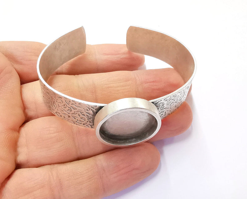 Bracelet Blank Resin Bangle Dry Flower inlay Blank Cuff Bezel Glass Cabochon Base Textured Adjustable Antique Silver (22mm ) G20042